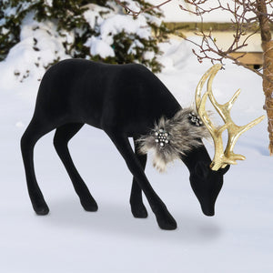 Holiday Black Velvet Grazing Reindeer Statue, 11.5 Inches | Shop Garden Decor by Exhart