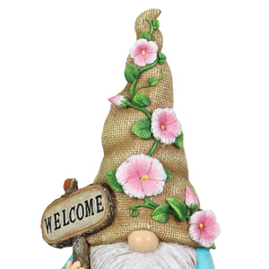 Hand Painted Burlap Hat Garden Gnome Statuary with a Welcome Sign, 6 by 10.5 Inches | Shop Garden Decor by Exhart