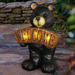 Solar Welcome Sign Bear Statue, 14 Inch | Shop Garden Decor by Exhart