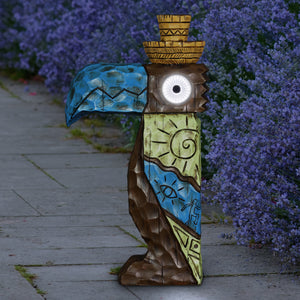 Solar Blue Tiki Toucan Garden Statue with LED Eyes, 7 by 12.5 Inches | Shop Garden Decor by Exhart