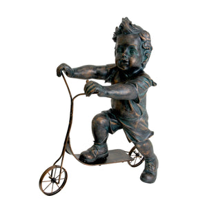 Charming Boy on a Scooter Bronze Look Statue, 20 Inch
