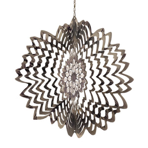 Silver Sunflower 3D Laser Cut Hanging Garden Spinner with Beads, 12 Inch