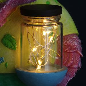 Solar Flamingo Garden Statue Holding a Jar with Six LED Firefly String Lights, 13 Inch | Shop Garden Decor by Exhart