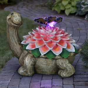 Solar Garden Turtle Statue with Fiber Optic Color Changing Butterfly, 9 Inch | Shop Garden Decor by Exhart