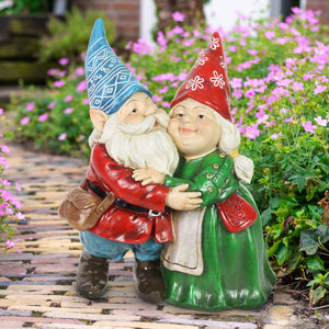 Still Hugging Garden Gnome Couple Statuary, 12.5 Inch | Shop Garden Decor by Exhart