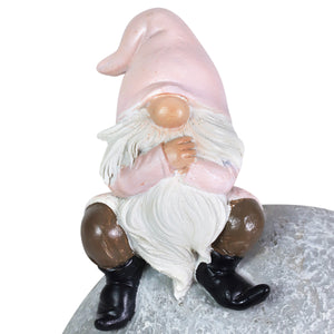Solar Hand Painted Gnome Inspirational Love Garden Stone Statue with LED Butterfly, 3 by 5.5 Inches | Exhart