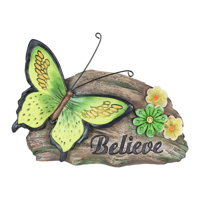 Believe Green Butterfly Hand Painted  Garden Statuary, 11 by 8 Inch