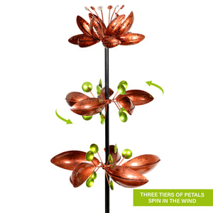 Triple Flower Wind Spinner Garden Stake in Bronze, 14 by 67 Inches | Shop Garden Decor by Exhart