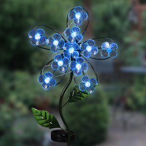 Solar Blue Flower Garden Stake with Spinning Forget Me Not Blooms, 9 by 33 Inches | Shop Garden Decor by Exhart