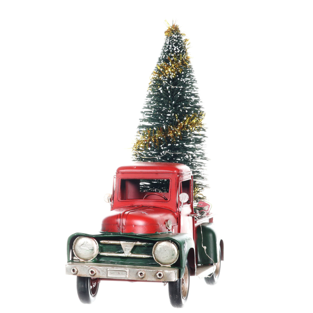 Merry Christmas LED Vintage Holiday Truck Statue with a Battery Powered Timer, 14.5 Inches
