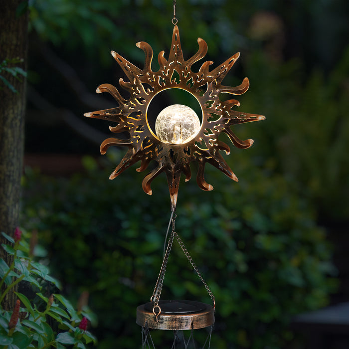 Solar Bronze Metal Sun with Glass Crackle Ball Wind Chime, 5 by 42 Inches