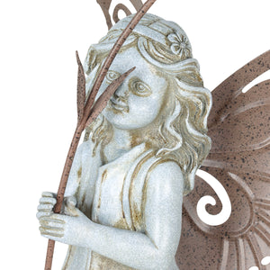 Stone Fairy Right Facing Statue with Metal Wings and Metal Flower, 8.5 by 19 Inch | Shop Garden Decor by Exhart