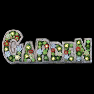 Solar Garden Succulent Marquee Sign, 20 by 8 Inches