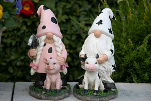 Solar Lady Gnome with Pink Print and Piglet Statue, 6 by 10 Inches | Shop Garden Decor by Exhart