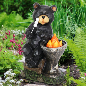Solar Marshmallow Roasting Bear Statue, 11 Inch | Shop Garden Decor by Exhart