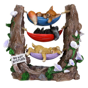 Solar Critters Napping in Three Hammocks Garden Statue, 6 by 13 Inches