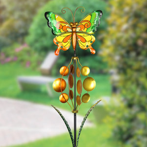 Butterfly Garden Stake Wind Spinner with Three Bubble Wind Vane, 8 by 39 Inches | Shop Garden Decor by Exhart