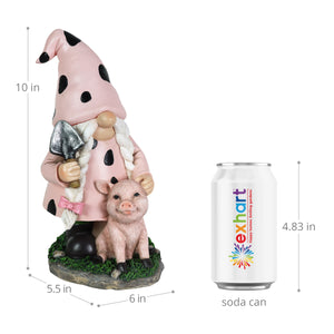 Solar Lady Gnome with Pink Print and Piglet Statue, 6 by 10 Inches | Shop Garden Decor by Exhart