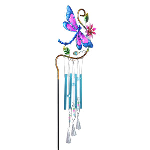 Blue Dragonfly Metal Wind Chime Garden Stake, 9 by 36.5 Inches | Shop Garden Decor by Exhart