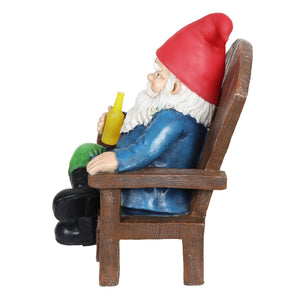 Solar Good Time Drinking Danny Gnome in Adirondack Chair Garden Statuary, 8.5 by 10.5 Inches | Shop Garden Decor by Exhart