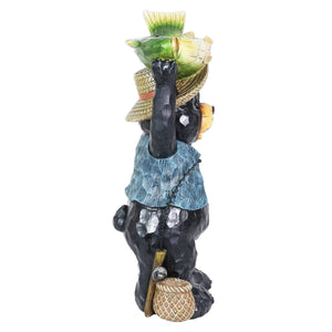Hand Painted Fisherman Bear Statuary with Welcome Fish Bird Feeder, 11 by 20.5 Inches | Shop Garden Decor by Exhart