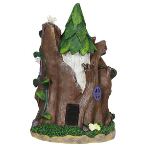 Solar Whimsical Fairy House Garden Statue with Purple Door and Two Red Mushrooms, 12 Inch | Shop Garden Decor by Exhart