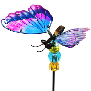 WindyWing Purple Butterfly Garden Stake with Beads, Made of glass and metal with Flapping Wings | Shop Garden Decor by Exhart