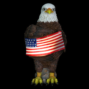 Solar Hand Painted Bald Eagle Garden Statue with Illuminating USA Flag, 7.5 by 12 Inches | Shop Garden Decor by Exhart