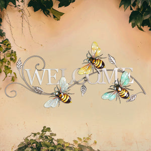 Metal Bumble Bees Welcome Sign Wall Art, 28 by 13.5 Inches | Shop Garden Decor by Exhart