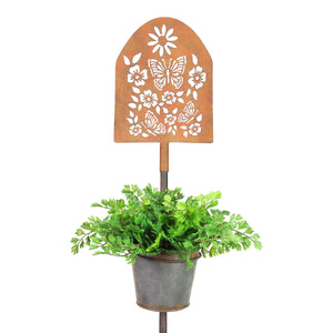 Metal Pot Garden Stake with Stamped Butterfly and Flower Sign, 8 by 56.5 Inches | Shop Garden Decor by Exhart