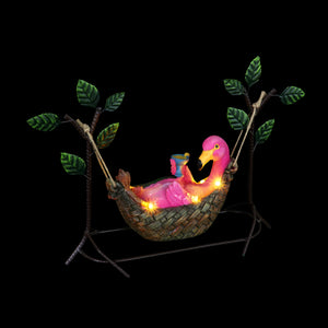 Solar Flamingo in a Hammock Hand Painted Garden Statue | Shop Garden Decor by Exhart