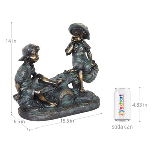 Seesaw Children in Bronze Look with Patina Finish, 14 Inch | Shop Garden Decor by Exhart