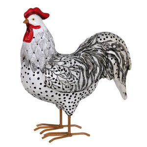 Black and White Hand Painted Rooster Garden Statue, 10 Inch | Shop Garden Decor by Exhart