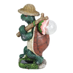 Solar Hiking Turtle with LED Crackle Ball Garden Statue, 6.5 by 12.5 Inches | Shop Garden Decor by Exhart