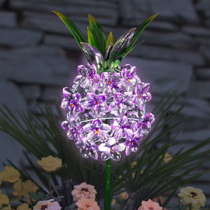 Solar Purple Acrylic Flower and Metal Pineapple Garden Stake, 6 by 34 Inches | Shop Garden Decor by Exhart