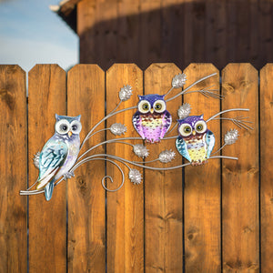 Three Owl Family Metal Wall Art, 28 by 11.5 Inches | Shop Garden Decor by Exhart