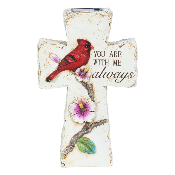 Solar Remembrance Cross with Cardinal Garden Statuary, 9 Inch