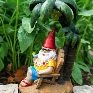 Good Time Solar Tropical Tony Beach Gnome Under a Palm Tree Garden Statue, 16 Inch | Shop Garden Decor by Exhart