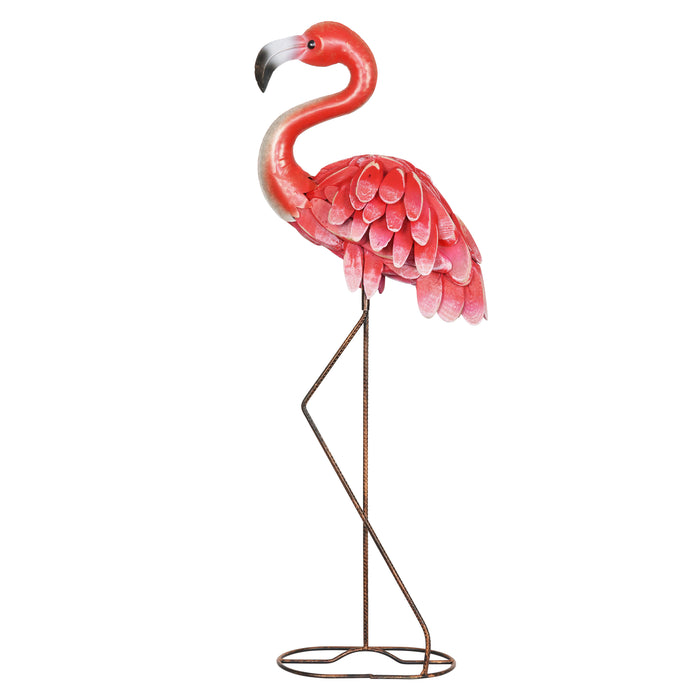 Wood and Metal Flamingo Garden Statue, 29 Inch