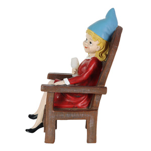 Solar Good Time Gal Drinking Wine Gnome Garden Statuary,  8 by 11 Inches | Shop Garden Decor by Exhart