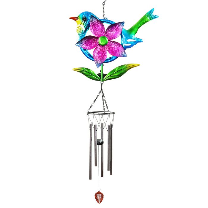 Solar Metal Blue Bird Pinwheel Wind Chime, 16 by 41 Inches