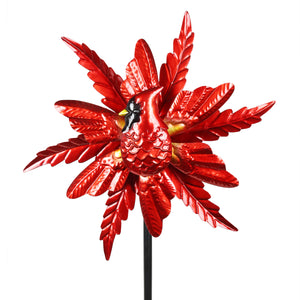 Metallic Red Cardinal Kinetic Garden Stake with Double Spinning Feathers, 19 by 63 Inches | Shop Garden Decor by Exhart