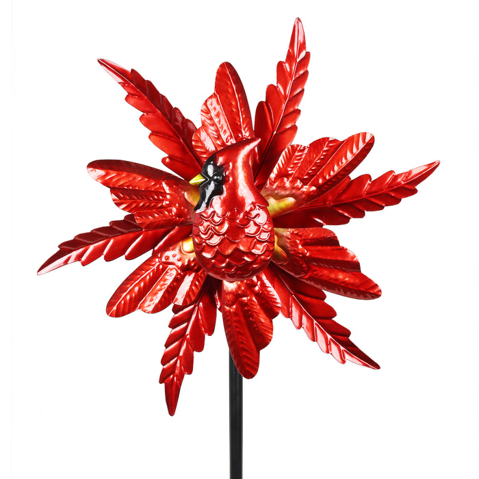 Metallic Red Cardinal Kinetic Garden Stake with Double Spinning Feathers, 19 by 63 Inches