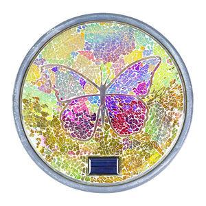 Solar Mosaic Glass Butterfly in Cement Stepping Stone, 10.5 Inches | Shop Garden Decor by Exhart