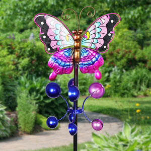 Hand Painted Butterfly Wind Spinner Garden Stake in Purple, 9 by 38 Inches | Shop Garden Decor by Exhart