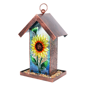 Solar Sunflower Glass Panel Hanging Bird Feeder, 8 by 14.5 Inches | Shop Garden Decor by Exhart
