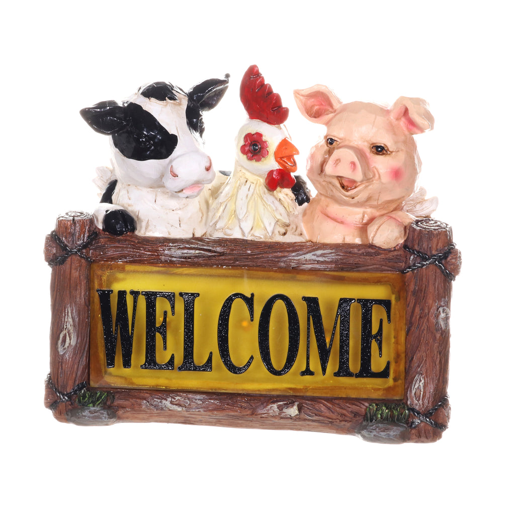 Solar Farm Animal Welcome Sign Garden Statue, 11 by 10 Inches