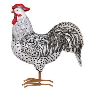 Black and White Hand Painted Rooster Garden Statue, 10 Inch | Shop Garden Decor by Exhart