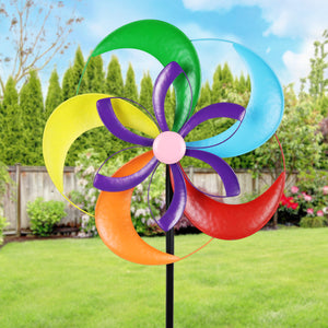 Double Spinning Pinwheel Wind Spinner Garden Stake, 22 by 83 Inches | Shop Garden Decor by Exhart