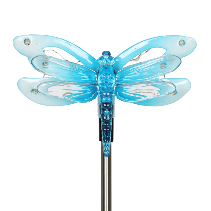 Solar Acrylic and Metal Blue Dragonfly Garden Stake with Twelve LED Lights, 4 by 34 Inches